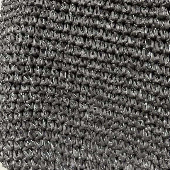 Straw purse bag black boho Medium black handles Silver Metallic Threads - Picture 4 of 7